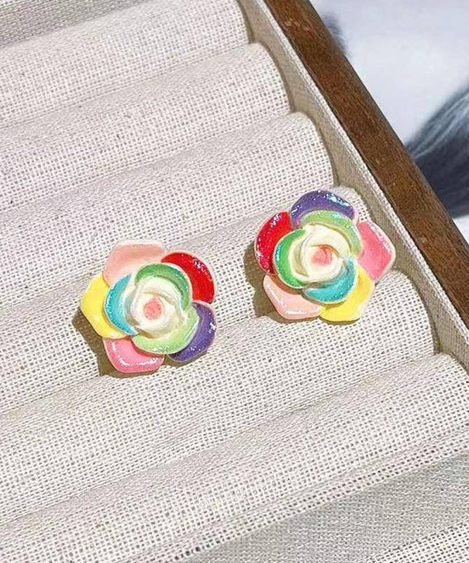 Beautiful Rainbow Alloy Resin Rose Stud Earrings