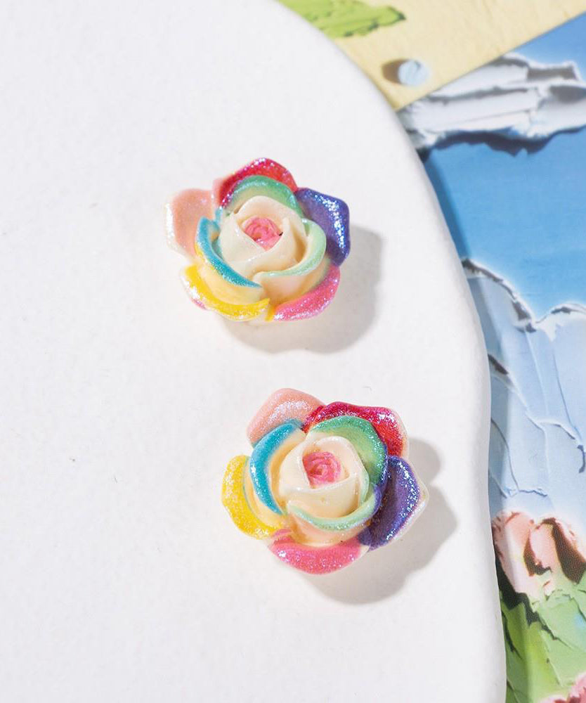 Beautiful Rainbow Alloy Resin Rose Stud Earrings