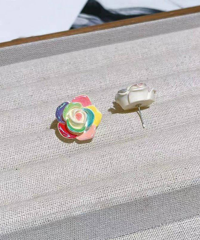 Beautiful Rainbow Alloy Resin Rose Stud Earrings