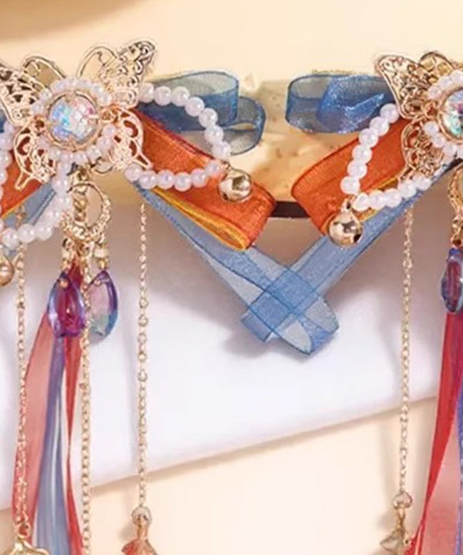 Beautiful Rainbow Copper Alloy Tulle Beading Bow Ribbon A Pair Girls Hairpin