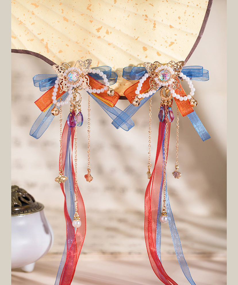 Beautiful Rainbow Copper Alloy Tulle Beading Bow Ribbon A Pair Girls Hairpin