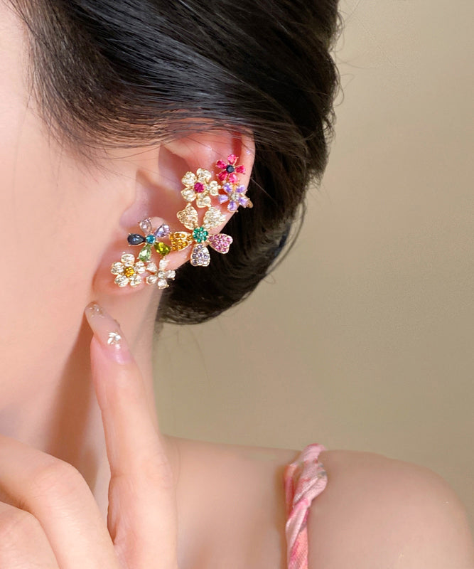 Beautiful Rainbow Copper Alloy Zircon Crystal Floral Stud Earrings