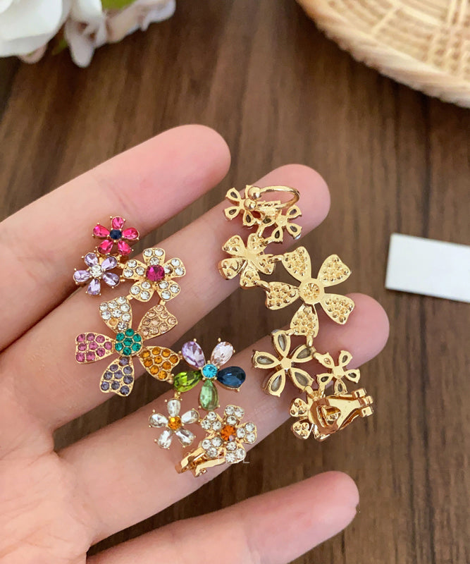 Beautiful Rainbow Copper Alloy Zircon Crystal Floral Stud Earrings