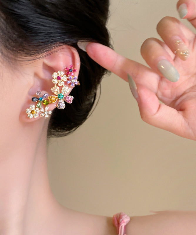 Beautiful Rainbow Copper Alloy Zircon Crystal Floral Stud Earrings