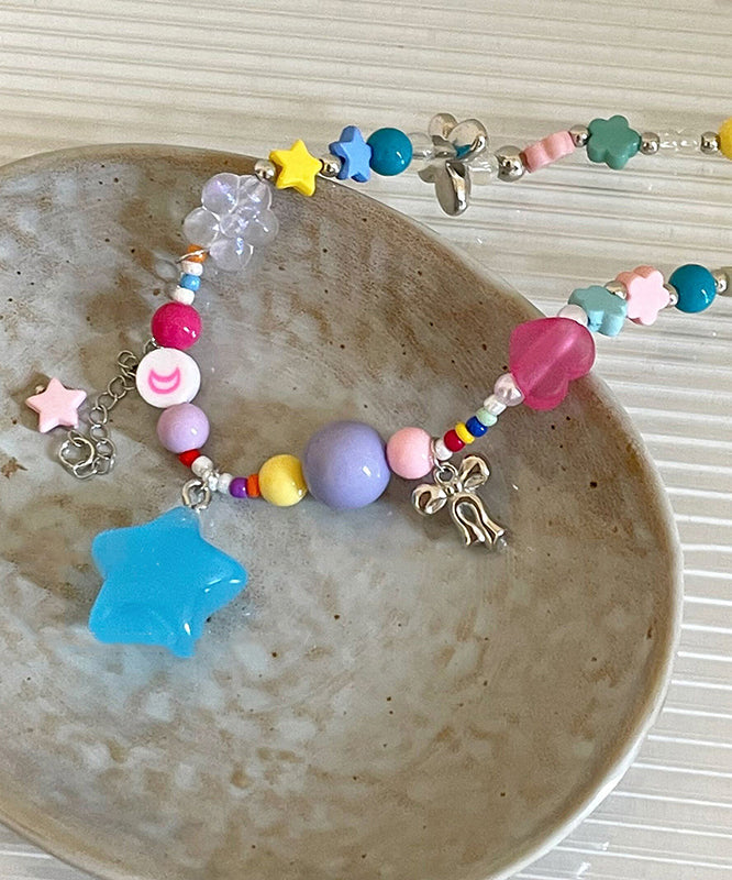 Beautiful Rainbow Copper Resin Beads Love Tassel Pendant Necklace