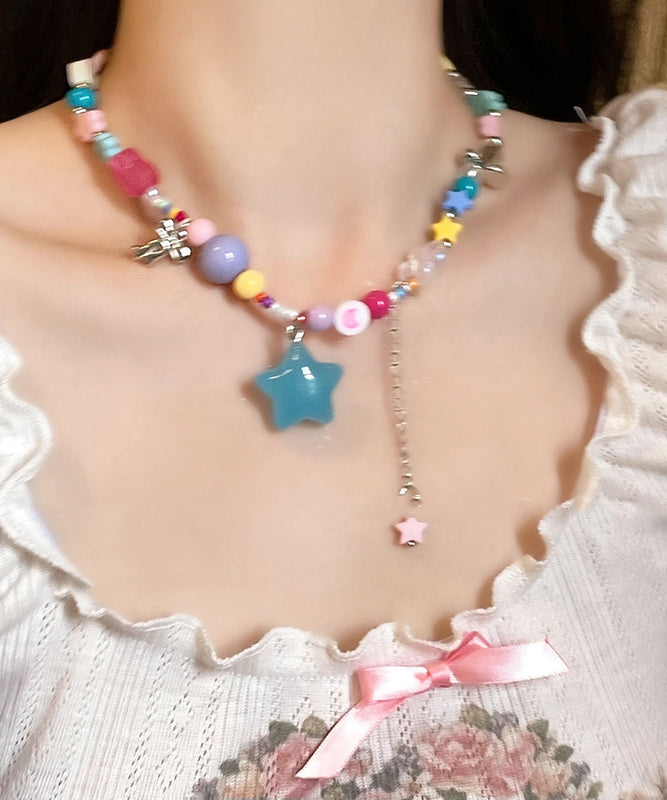 Beautiful Rainbow Copper Resin Beads Love Tassel Pendant Necklace