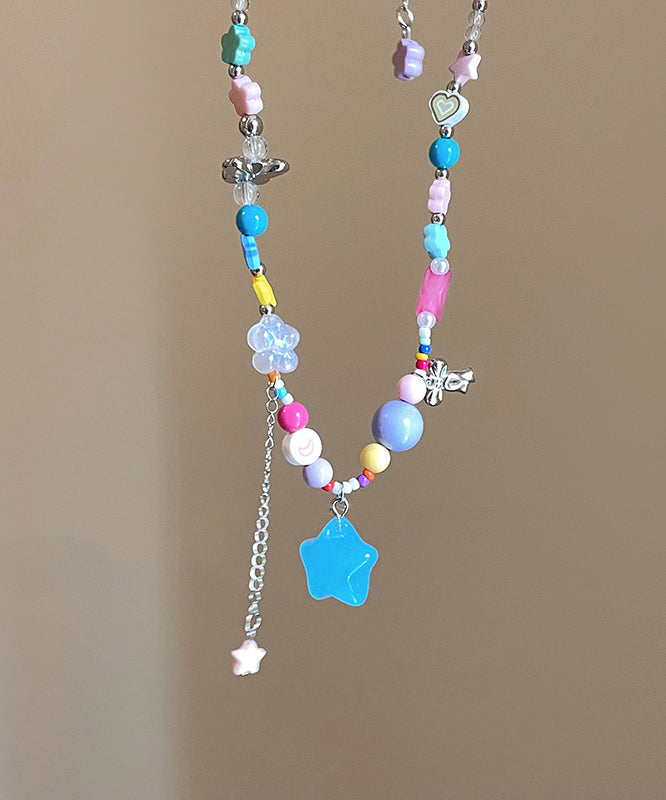 Beautiful Rainbow Copper Resin Beads Love Tassel Pendant Necklace
