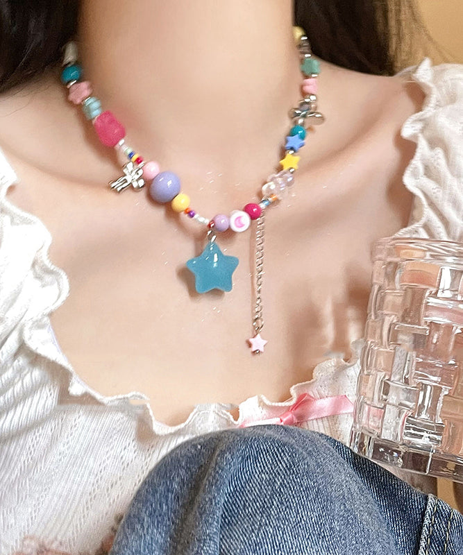Beautiful Rainbow Copper Resin Beads Love Tassel Pendant Necklace