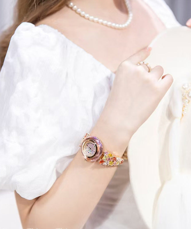 Beautiful Rainbow Copper Zircon Crystal Tempered Glass Quartz Movement Watch