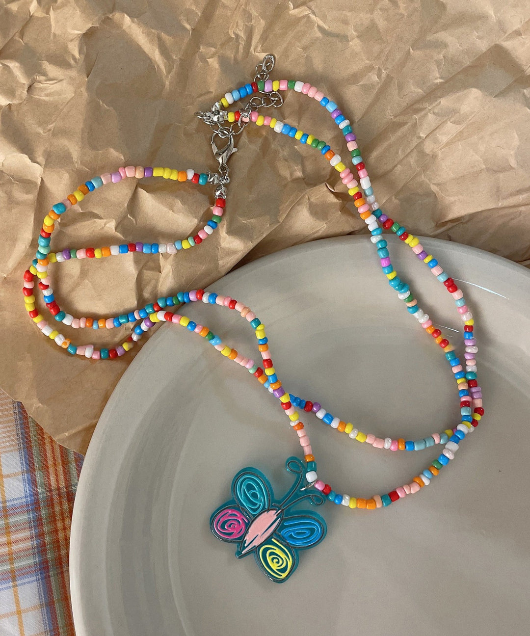 Beautiful Rainbow Floral Alloy Floral Double Layer Beading Pendant Necklace