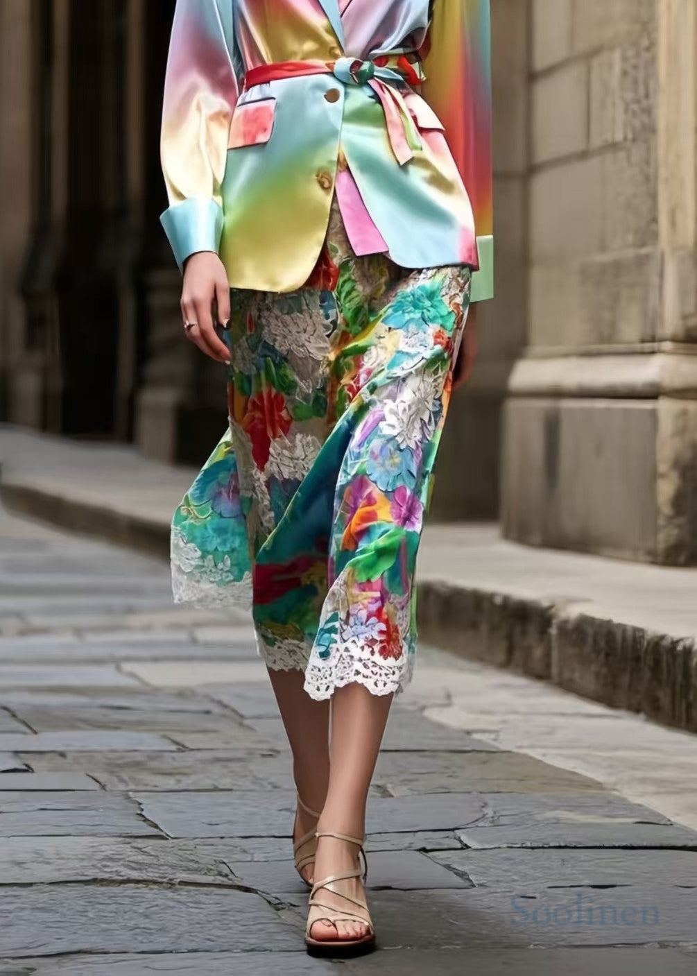 Beautiful Rainbow Jacquard Lace Holiday Skirts Summer