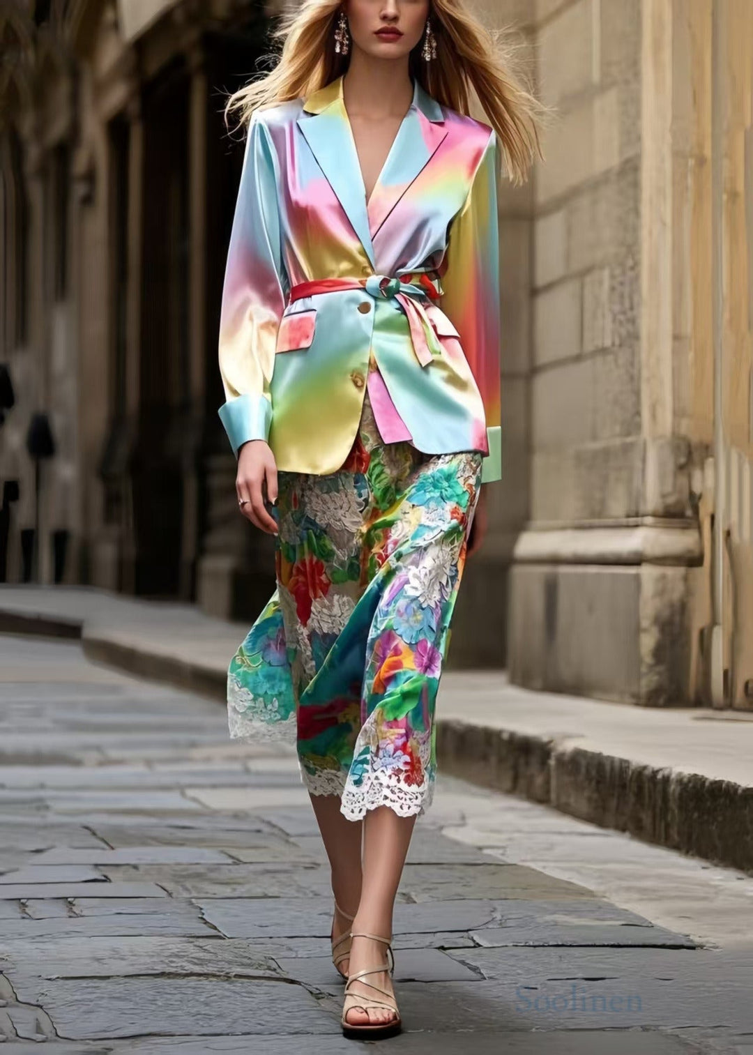 Beautiful Rainbow Jacquard Lace Holiday Skirts Summer