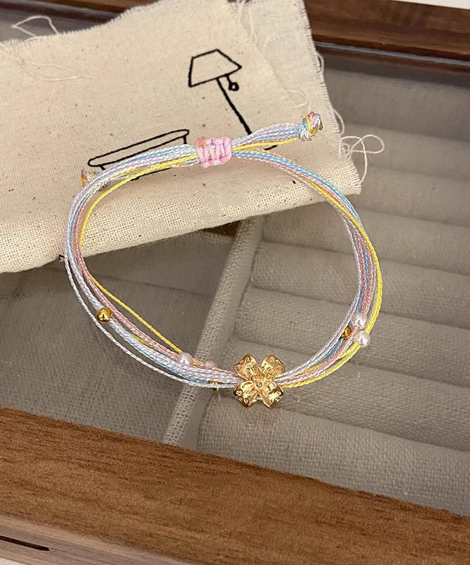 Beautiful Rainbow Weaving Multicolored Floral Charm Bracelet