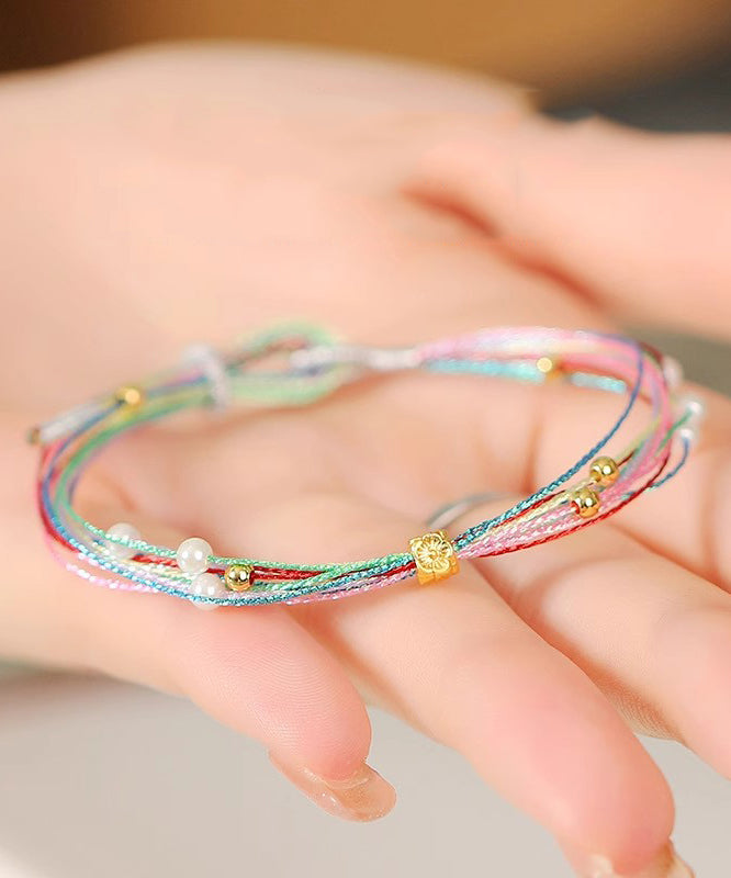Beautiful Rainbow Weaving Multicolored Floral Charm Bracelet