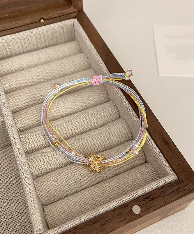 Beautiful Rainbow Weaving Multicolored Floral Charm Bracelet
