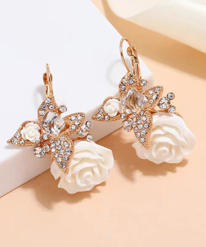 Beautiful Red Acrylic Alloy Zircon Butterfly Floral Drop Earrings