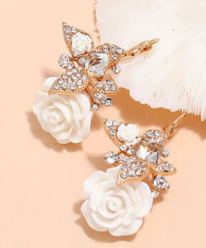 Beautiful Red Acrylic Alloy Zircon Butterfly Floral Drop Earrings