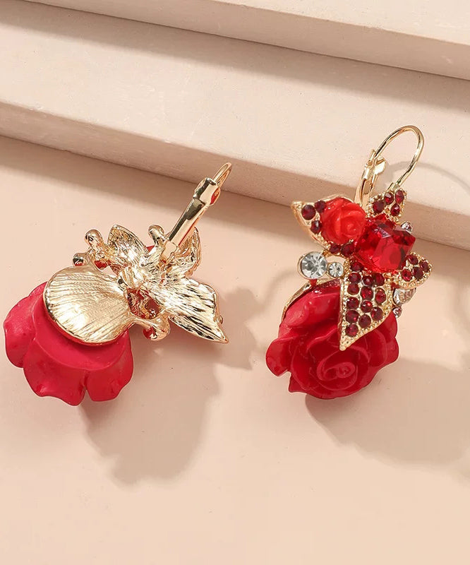Beautiful Red Acrylic Alloy Zircon Butterfly Floral Drop Earrings