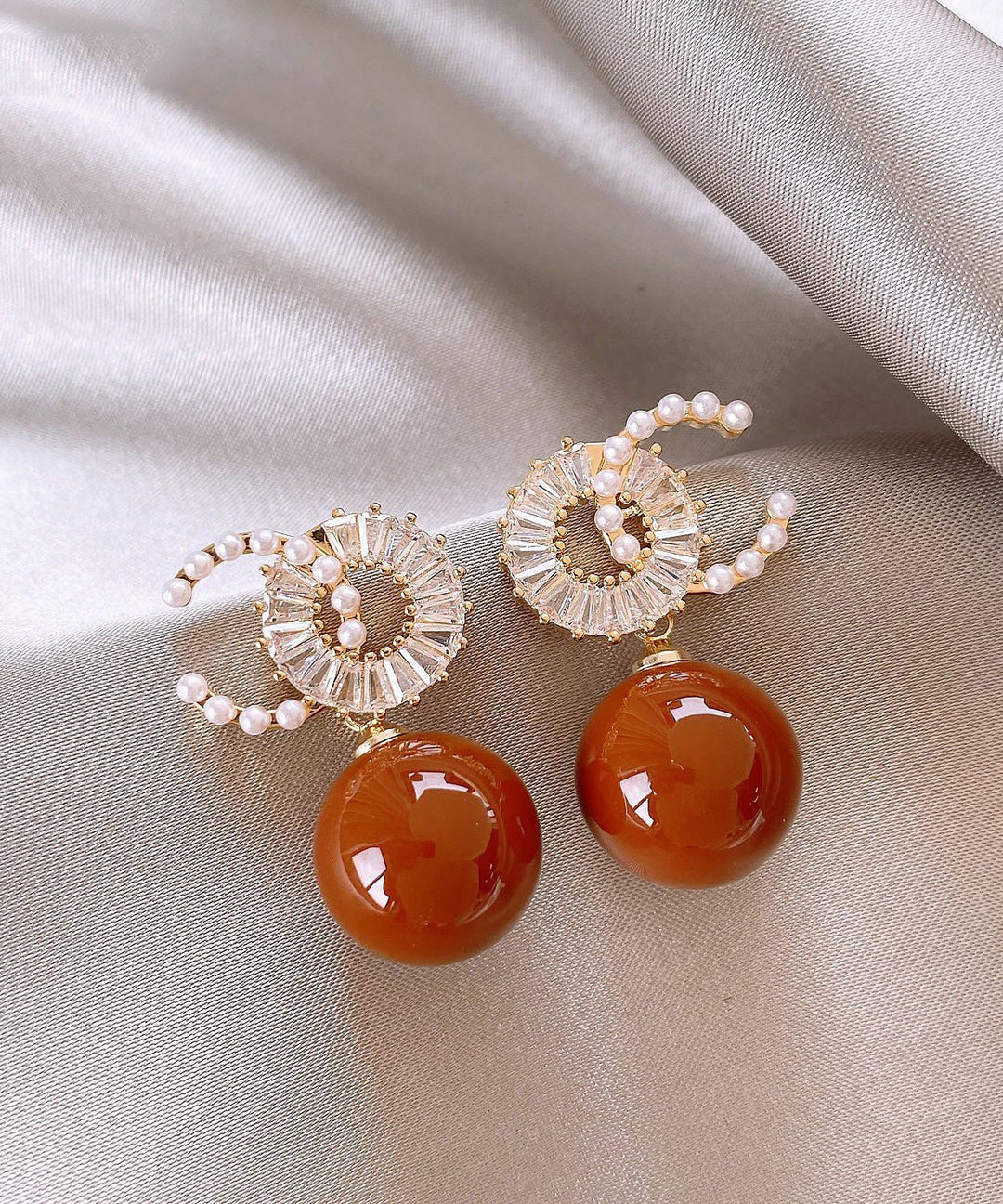 Beautiful Red Copper Alloy Zircon Pearl Drop Earrings