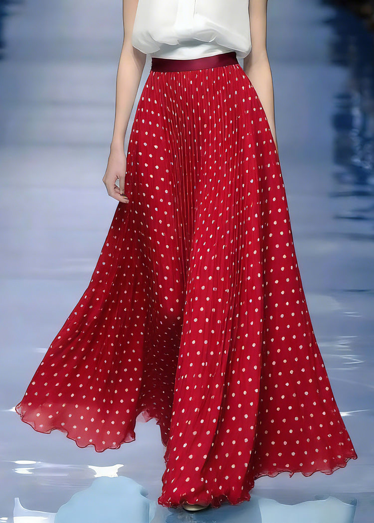 Beautiful Red Elastic Waist Dot Maxi Skirts Summer - Omychic