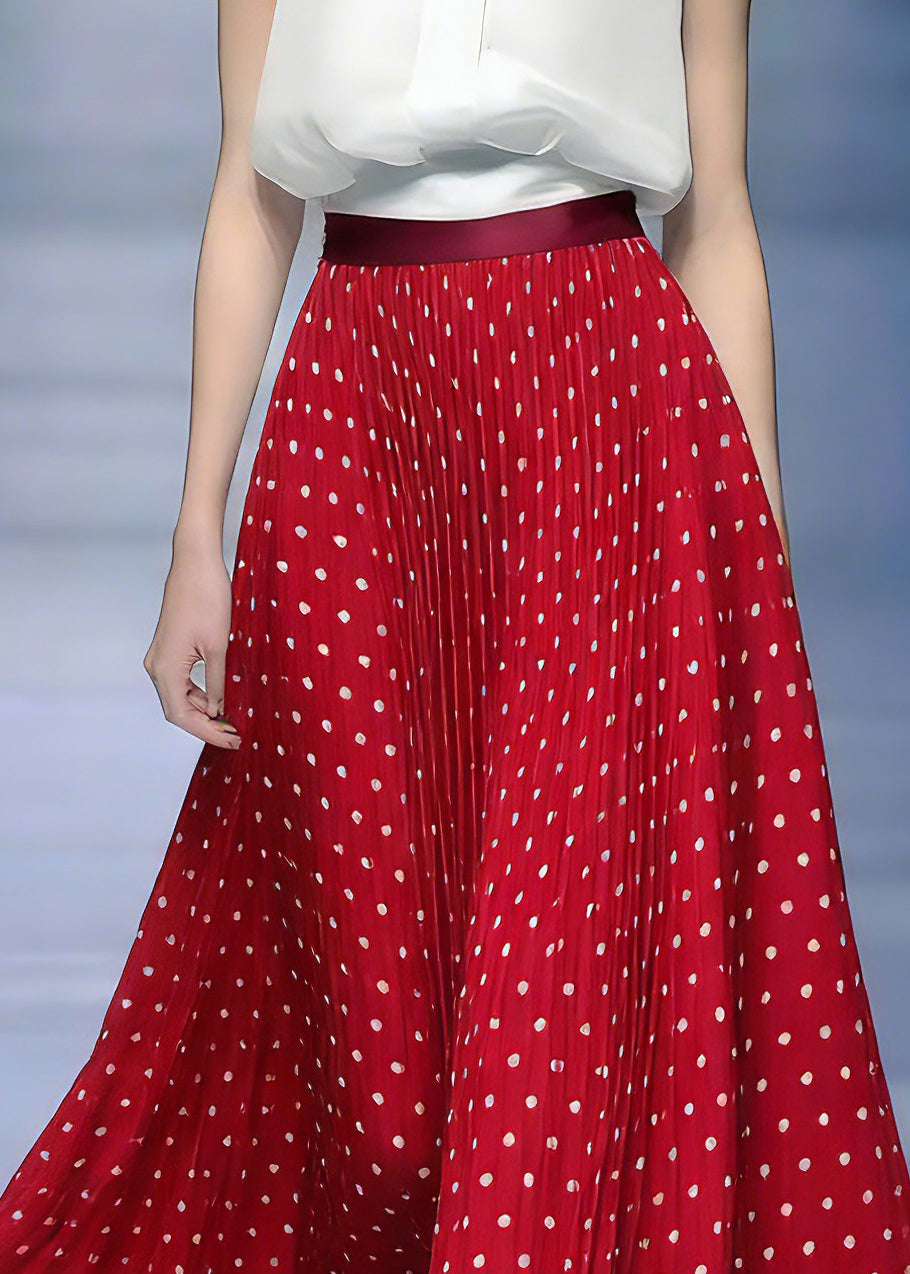 Beautiful Red Elastic Waist Dot Maxi Skirts Summer - Omychic