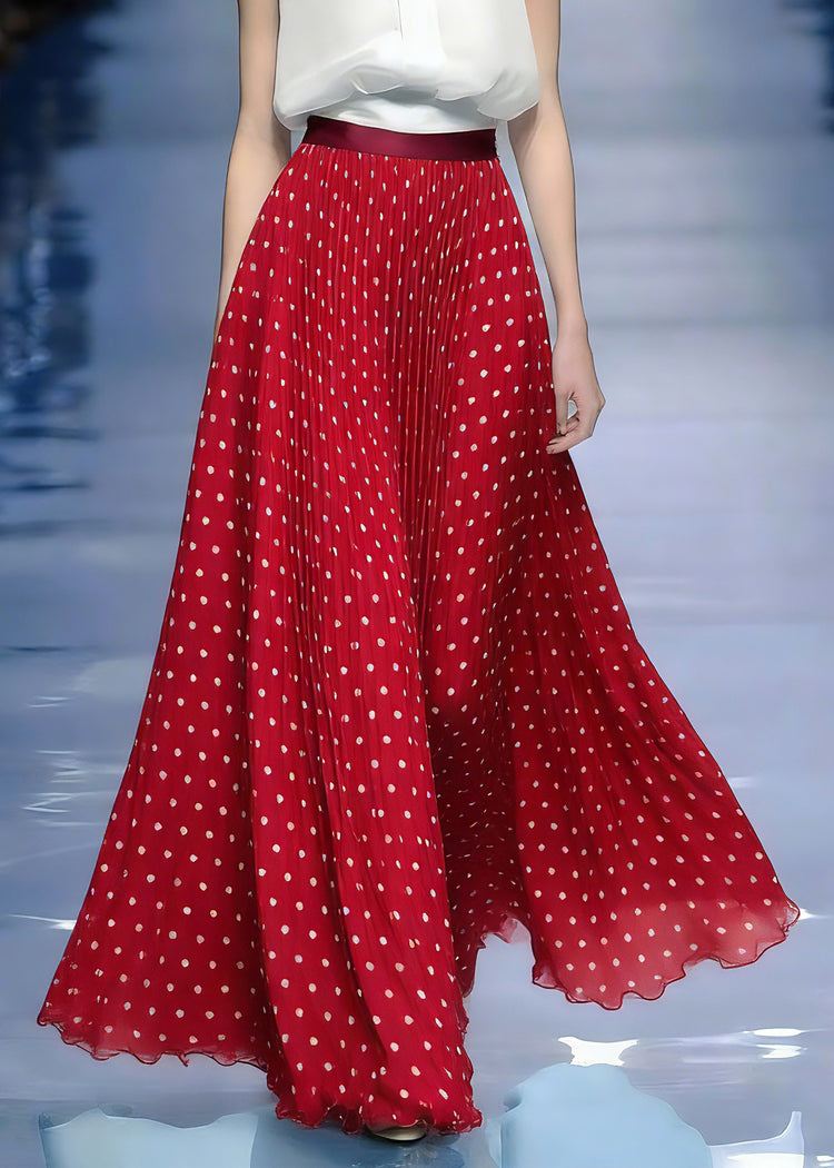 Beautiful Red Elastic Waist Dot Maxi Skirts Summer - Omychic