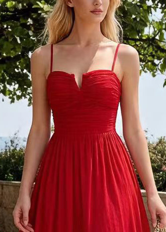 Beautiful Red Exra Large Hem Side Open Cotton Cami Dress Summer