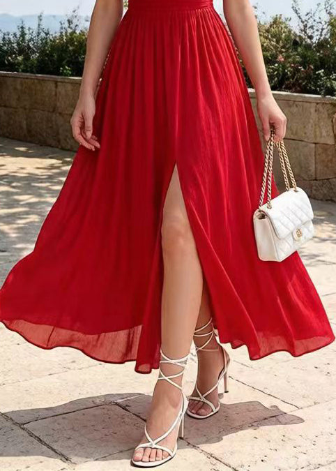 Beautiful Red Exra Large Hem Side Open Cotton Cami Dress Summer