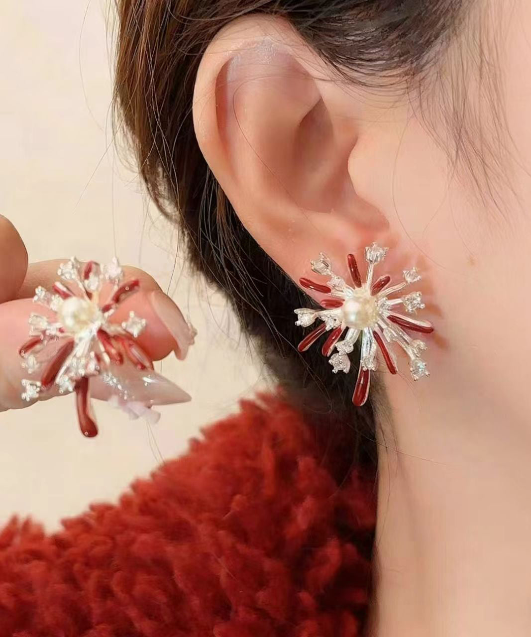 Beautiful Red Fireworks Shape Metal Stud Earrings - Omychic