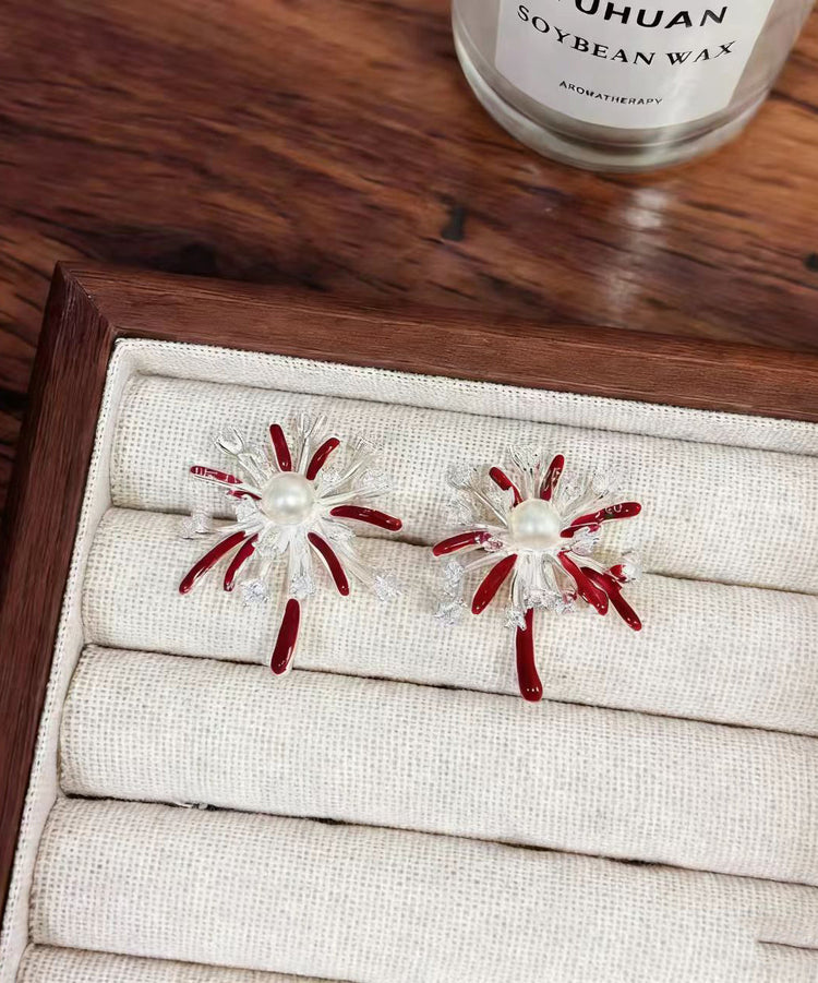 Beautiful Red Fireworks Shape Metal Stud Earrings - Omychic