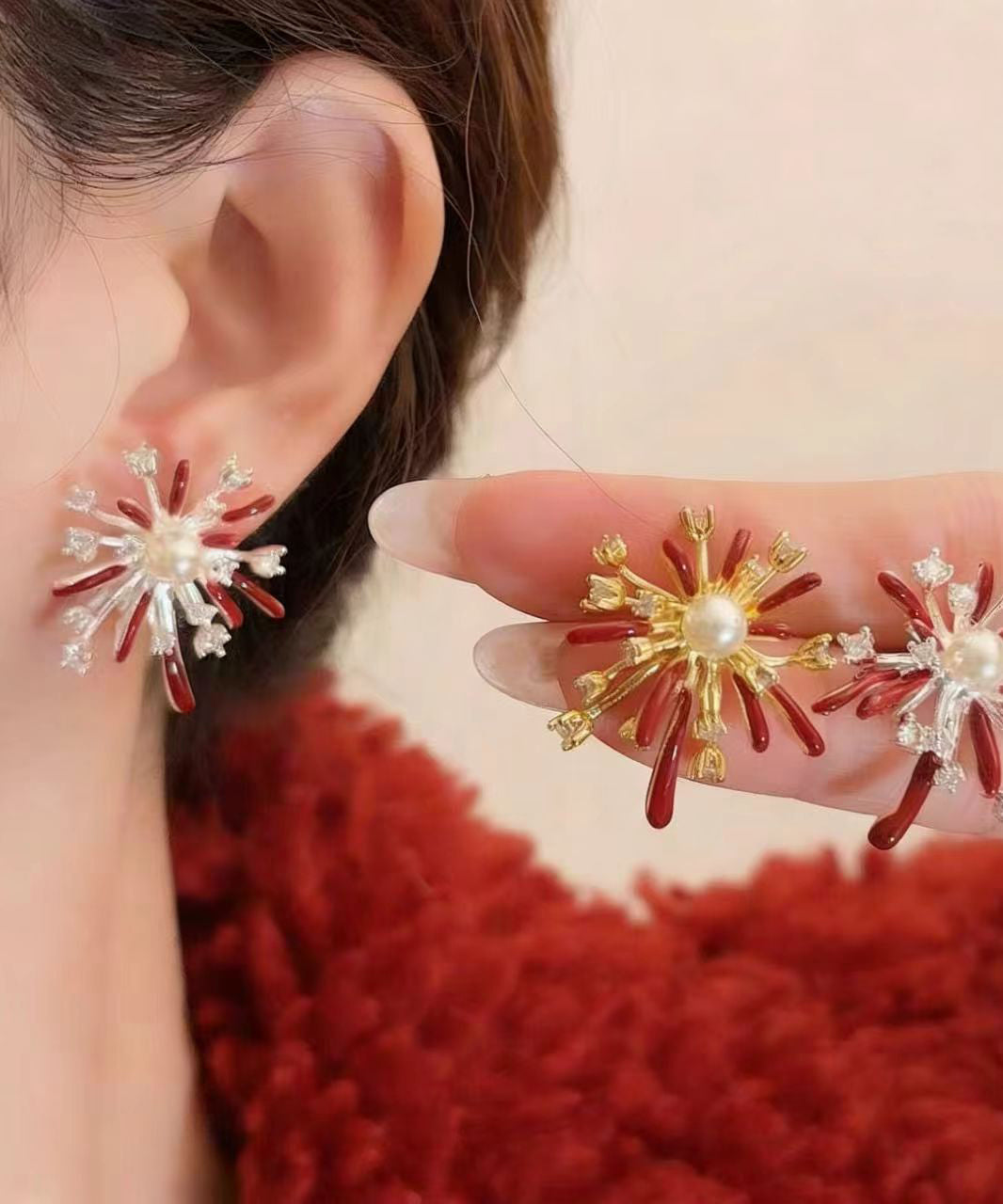 Beautiful Red Fireworks Shape Metal Stud Earrings - Omychic