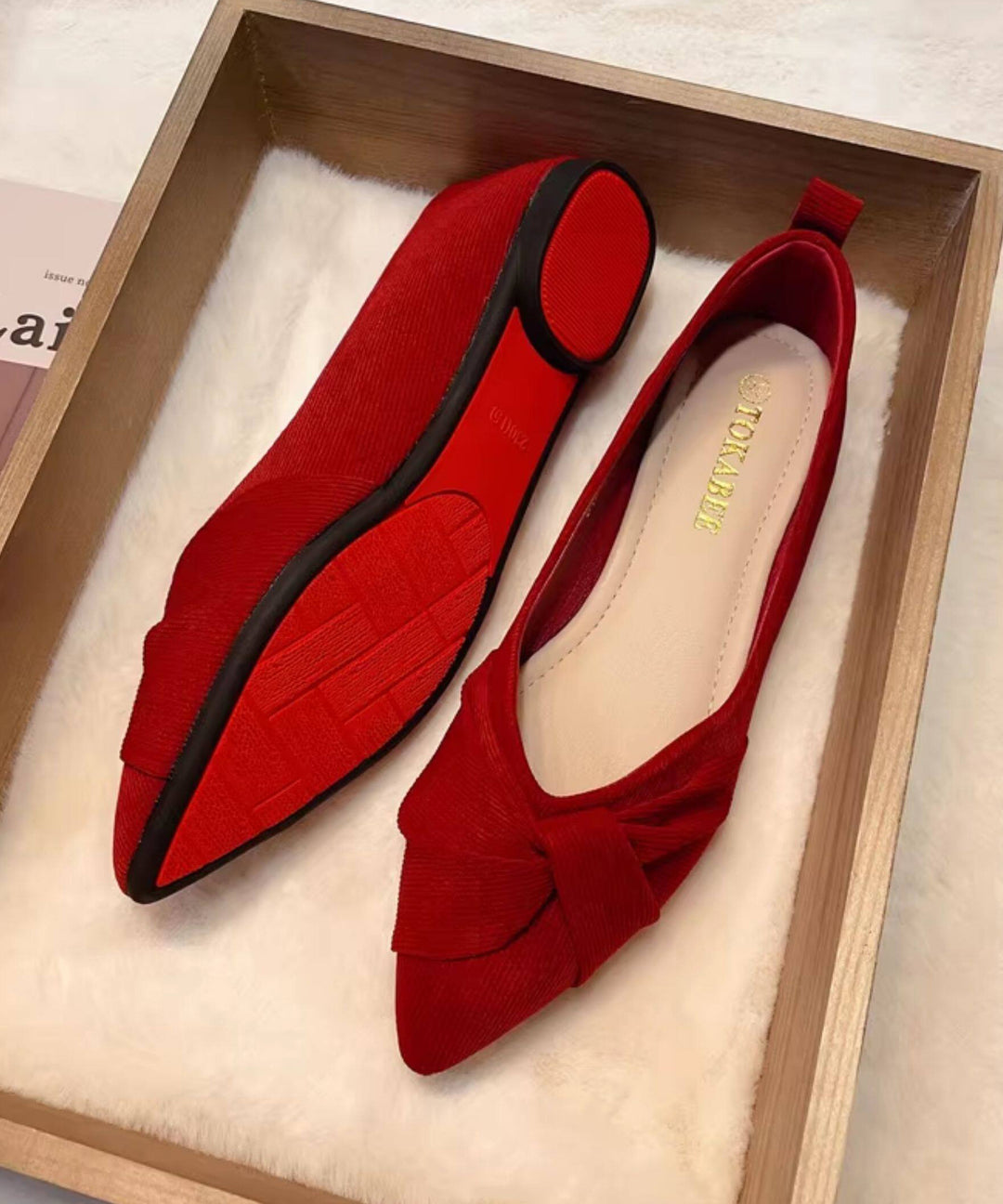 Beautiful Red Flat Shoes Pointed Toe Women Splicing