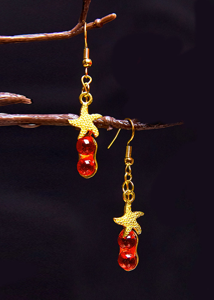 Beautiful Red Gem Stone Starfish 14K Gold Drop Earrings - Omychic