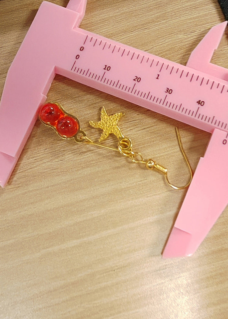 Beautiful Red Gem Stone Starfish 14K Gold Drop Earrings - Omychic
