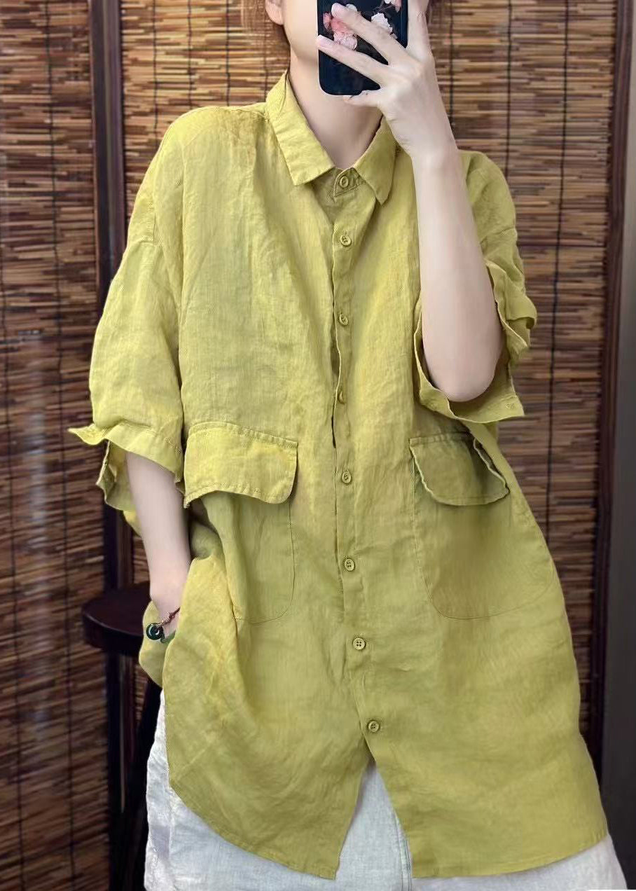 Beautiful Red Oversized Pockets Linen Blouses Summer