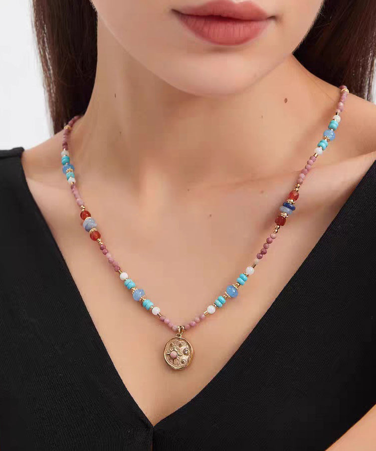 Beautiful Red Stainless Steel Turquoise Rhodochrosite Pendant Necklace