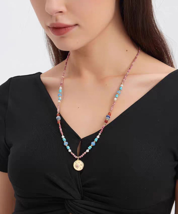 Beautiful Red Stainless Steel Turquoise Rhodochrosite Pendant Necklace