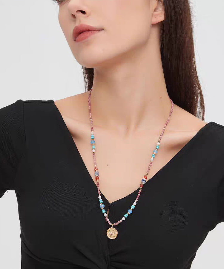 Beautiful Red Stainless Steel Turquoise Rhodochrosite Pendant Necklace