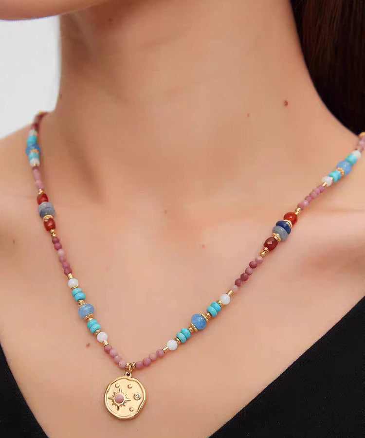 Beautiful Red Stainless Steel Turquoise Rhodochrosite Pendant Necklace