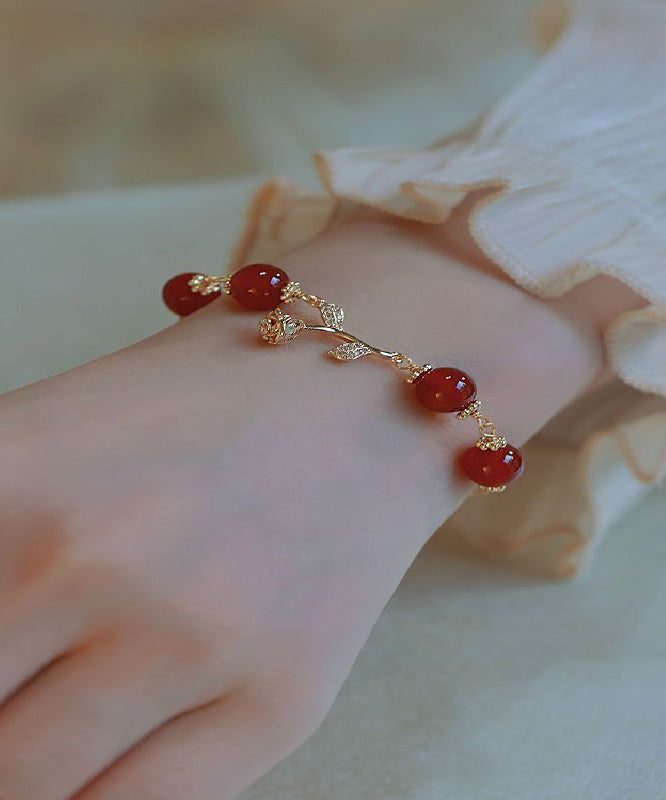 Beautiful Red Sterling Silver Overgild Zircon Agate Charm Bracelet