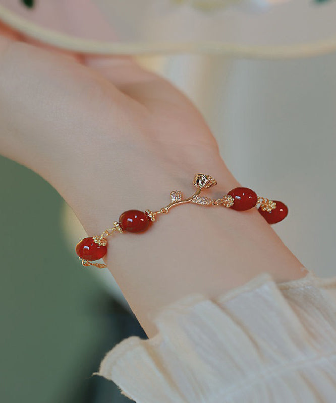 Beautiful Red Sterling Silver Overgild Zircon Agate Charm Bracelet