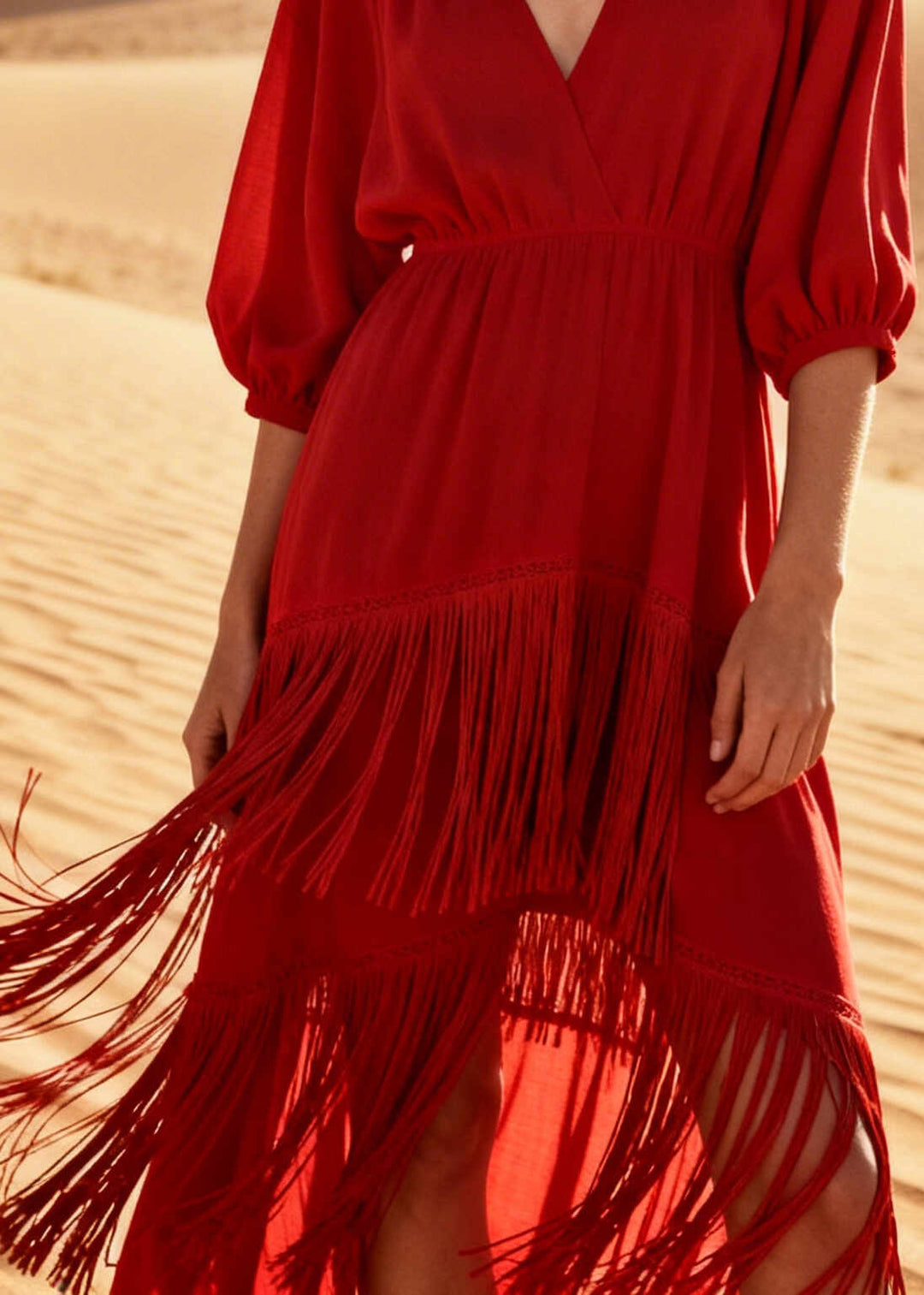 Beautiful Red Tasseled Low High Design Cotton Dresses Summer