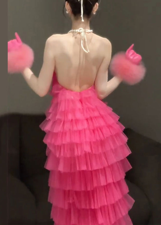 Beautiful Rose Backless Solid Pleated Dresses Sleeveless