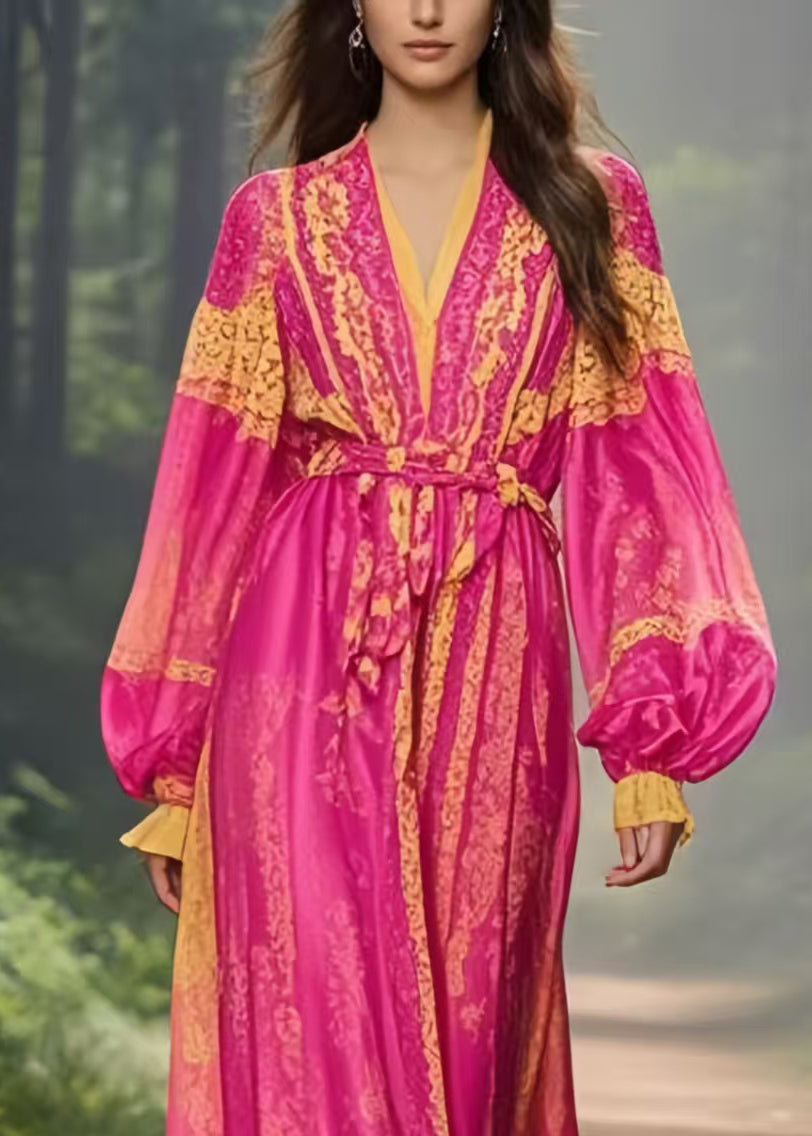 Beautiful Rose Cinched Exra Large Hem Silk Vacation Dress Spring