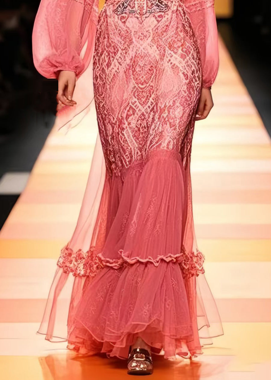 Beautiful Rose Cinched Patchwork Lace Vestidos Dresses Cloak Sleeves