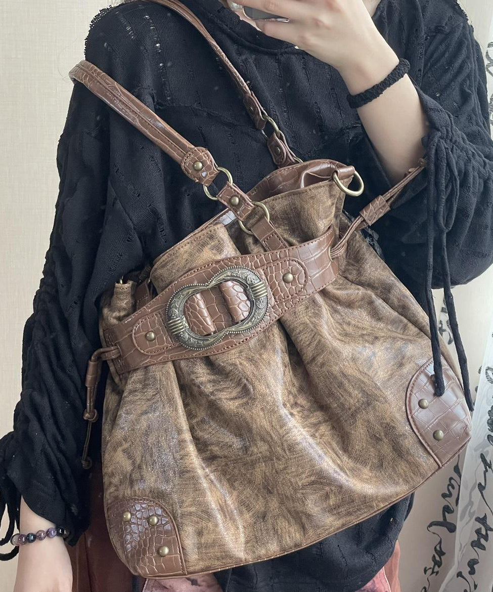 Beautiful Rose Drawstring Faux Leather Pouch Bag