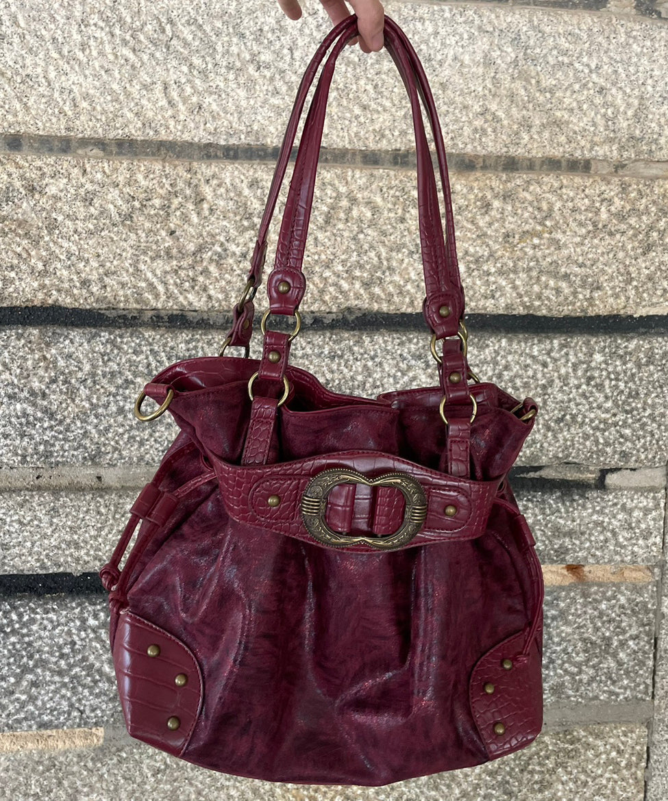 Beautiful Rose Drawstring Faux Leather Pouch Bag