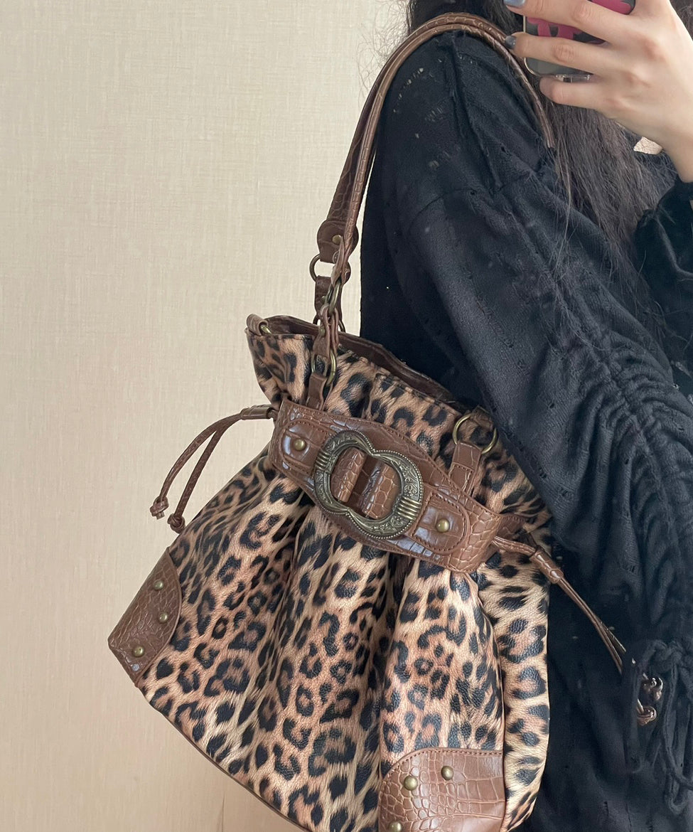 Beautiful Rose Drawstring Faux Leather Pouch Bag