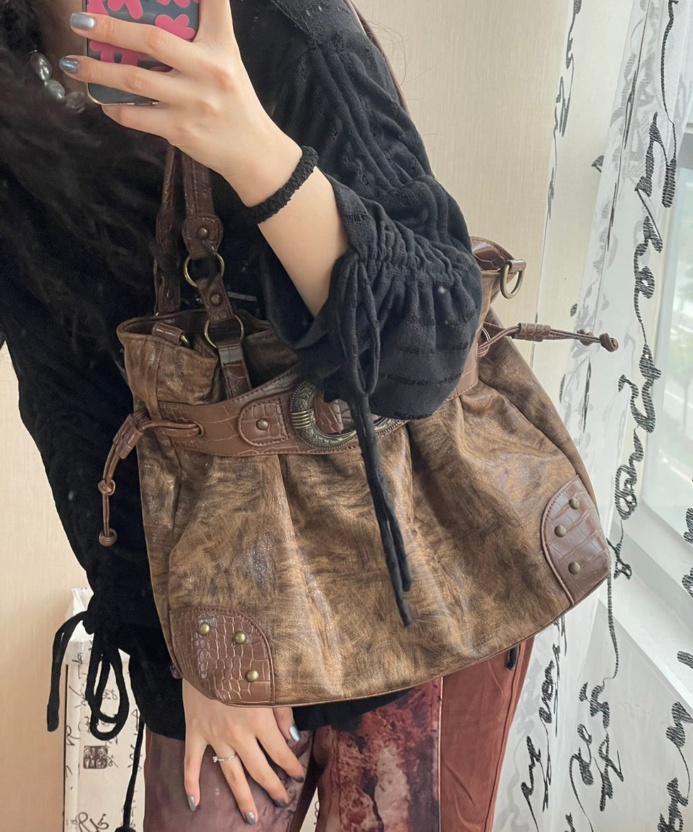 Beautiful Rose Drawstring Faux Leather Pouch Bag