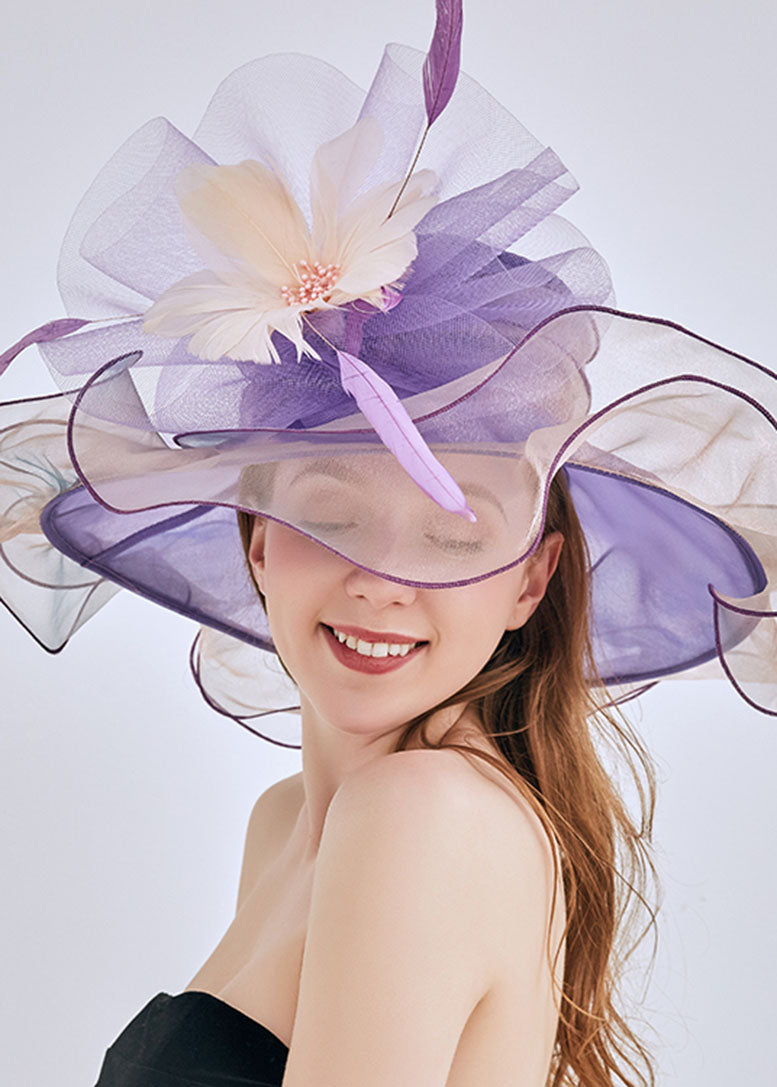 Beautiful Rose Feather Floral Organza Cloche Hat